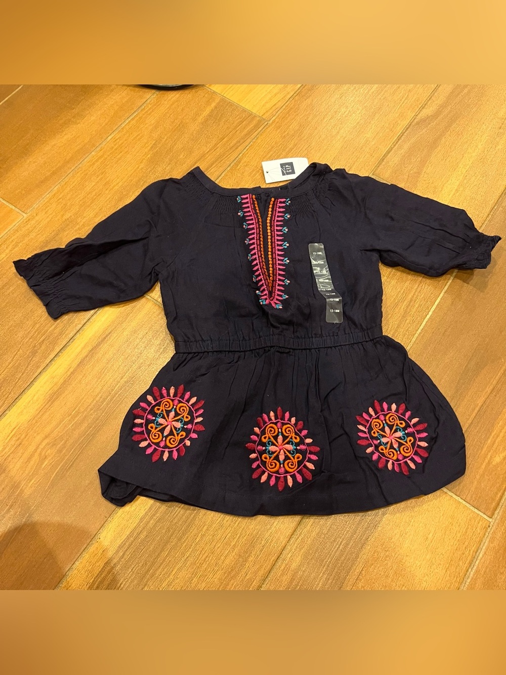 NWT Girls Baby Gap Embroidered Tunic Top Navy Size  12-18 Months
